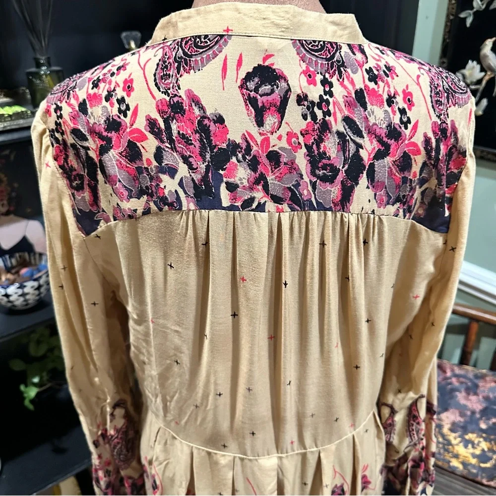 Free People Sierra Valley Shirt Dress – Gold Combo, Paisley Floral, Size Medium